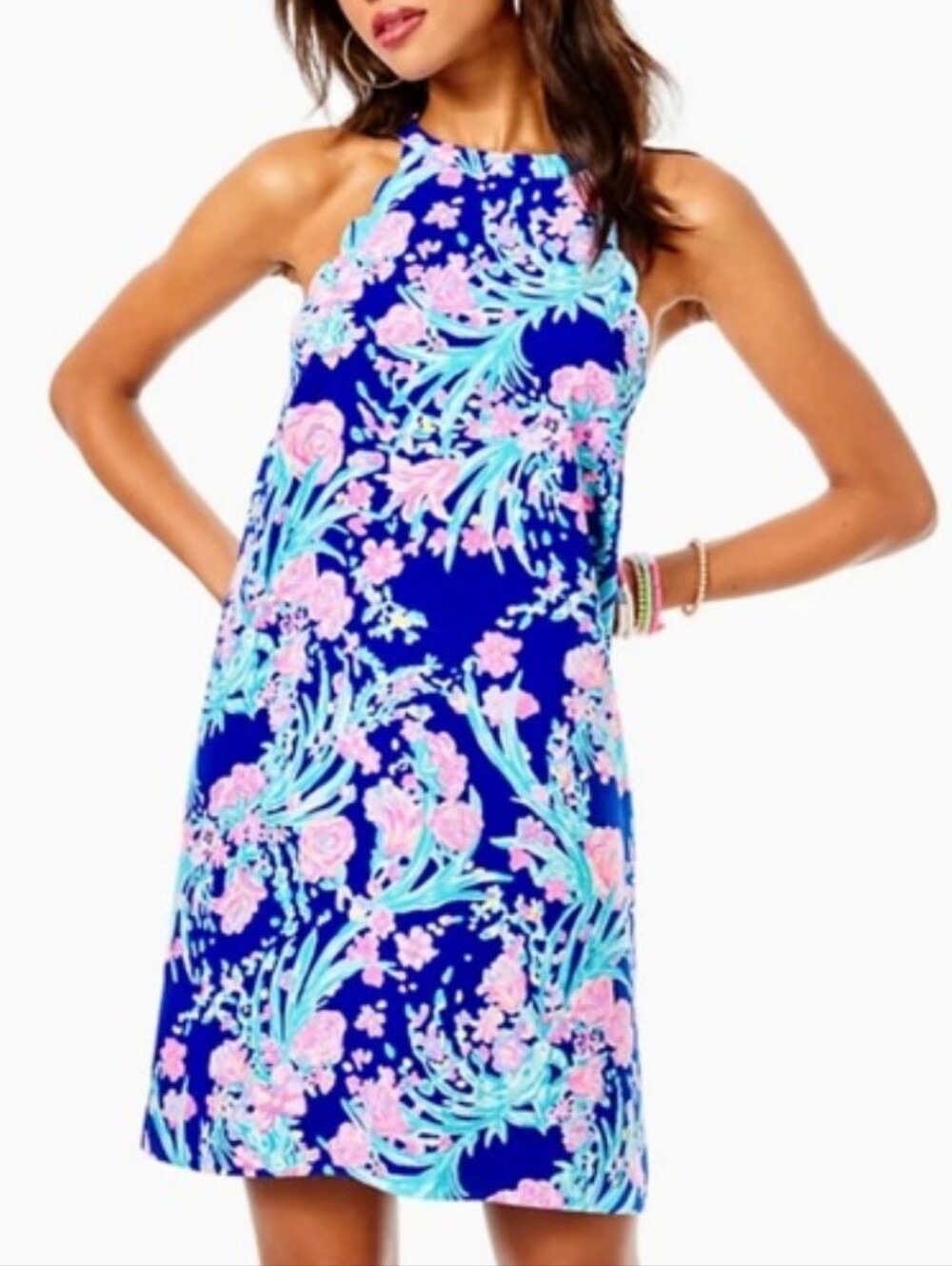 Lilly Pulitzer Tabby Shift Mini Scallops Mini Dress Toucan Party Corsica Blue S